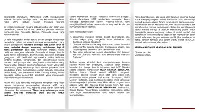 Mahasiswa UGM Jelaskan Dasar 'Pengusiran' Tiga Pejabat Pemerintah di Forum Diskusi Pancasila Pemersatu Bangsa Indonesia 3 TUTURPEDIA - Mahasiswa UGM Jelaskan Dasar 'Pengusiran' Tiga Pejabat Pemerintah di Forum Diskusi Pancasila Pemersatu Bangsa Indonesia