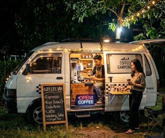 TUTURPEDIA - Minim Minim Pabrik, Anak Muda Blora Tak Kehabisan Akal! Mobil Jadul Disulap Jadi Kedai Kopi, Peluang Usaha Tumbuh hingga Pelosok Desa