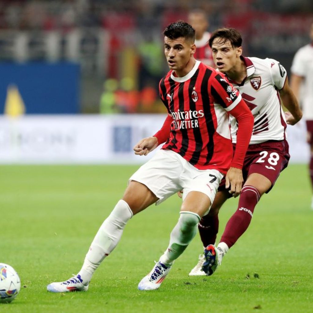 AC Milan seri lawan Torino berkat gol Alvaro Morata dan Noah Okafor. Foto: x.com/SerieA_EN