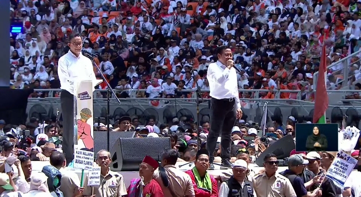 Anies ungkap pemilihan JIS sebagai lokasi kampanye akbar Anies-Muhaimin (AMIN). Foto: Tangkapan layar YouTube Anies Baswedan