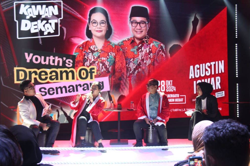 Calon Wali Kota dan Wakil Wali Kota Semarang, Agustina Wilujeng dan Iswar Aminuddin (Agustin-Iswar) hadir di acara Youth's Dream of Semarang. Foto: Dok. Jaguar