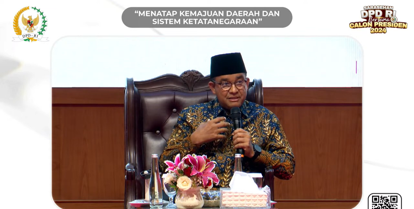 Anies bicara soal kesejahteraan rakyat. Foto: Tangkapan Layar YouTube DPD RI
