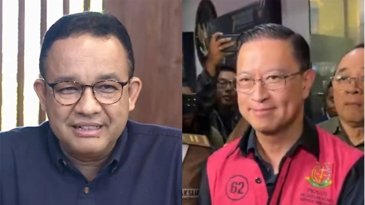 Anies ngaku terkejut Tom Lembong dijadikan tersangka kasus dugaan korupsi izin impor gula. Foto: Kolase Tuturpedia