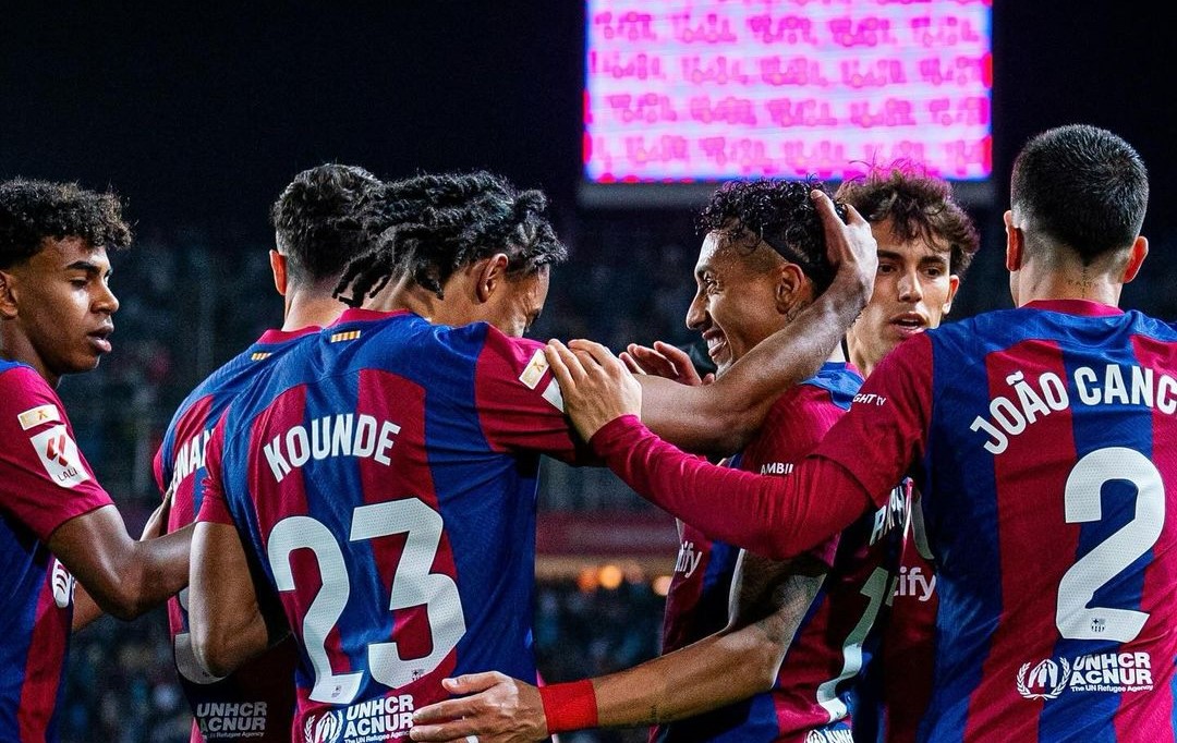 Raphinha cetak gol untuk Barcelona atas Las Palmas. Foto: instagram.com/fcbarcelona