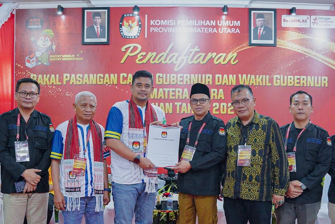 Bobby Nasution dan Surya resmi mendaftar pemilihan Gubernur Sumatra Utara, Rabu (28/8/2024). Foto: instagram.com/bobbynst