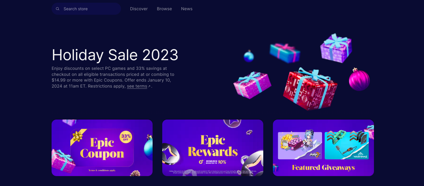 Epic Games Store beri 17 games gratis dan promo menjelang hari liburan natal dan tahun baru. Foto: Tangkapan Layar Epic Game Store