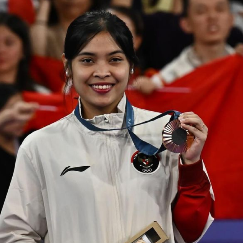 Gregoria Mariska Tunjung saat mendapatkan medali perunggu pada Olimpiade Paris 2024. Foto: instagram.com/titieksoeharto