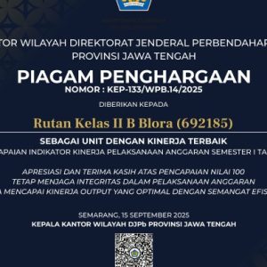 Cetak Skor Sempurna! Rutan Blora Dinobatkan Sebagai Unit dengan Kinerja Anggaran Terbaik se-Jateng