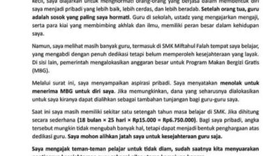 TUTURPEDIA - Bikin Haru! Siswa SMK di Kudus Surati Presiden Prabowo: Tolak Makan Bergizi Gratis Demi Kesejahteraan Guru