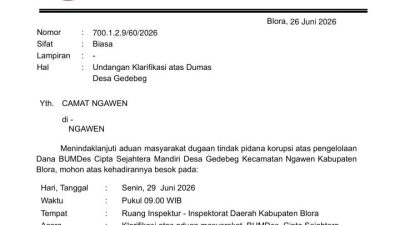 Dugaan Korupsi Dana BUMDes Gedebeg Diselidiki, Inspektorat Blora Panggil Camat hingga Kades