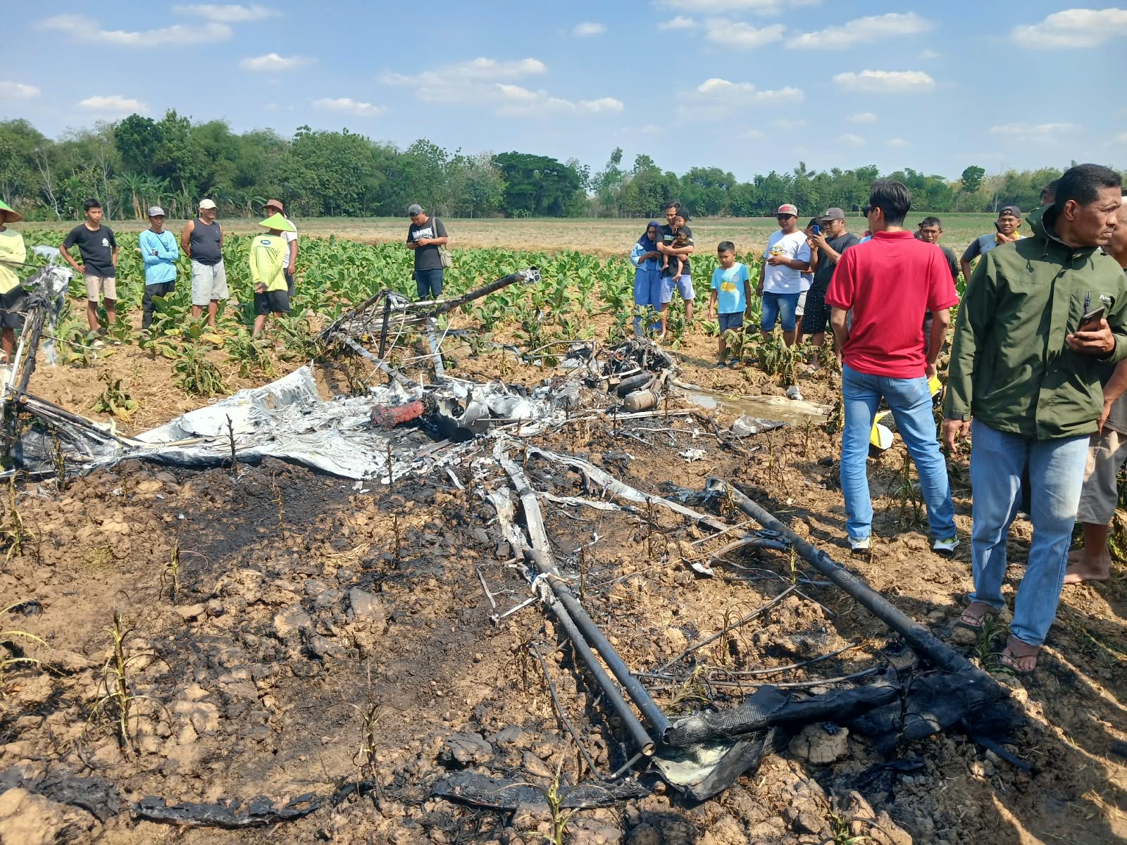 TUTURPEDIA - Geger! Pesawat Latih Jatuh dan Terbakar di Sawah Tembakau Blora, Dua Awak Selamat