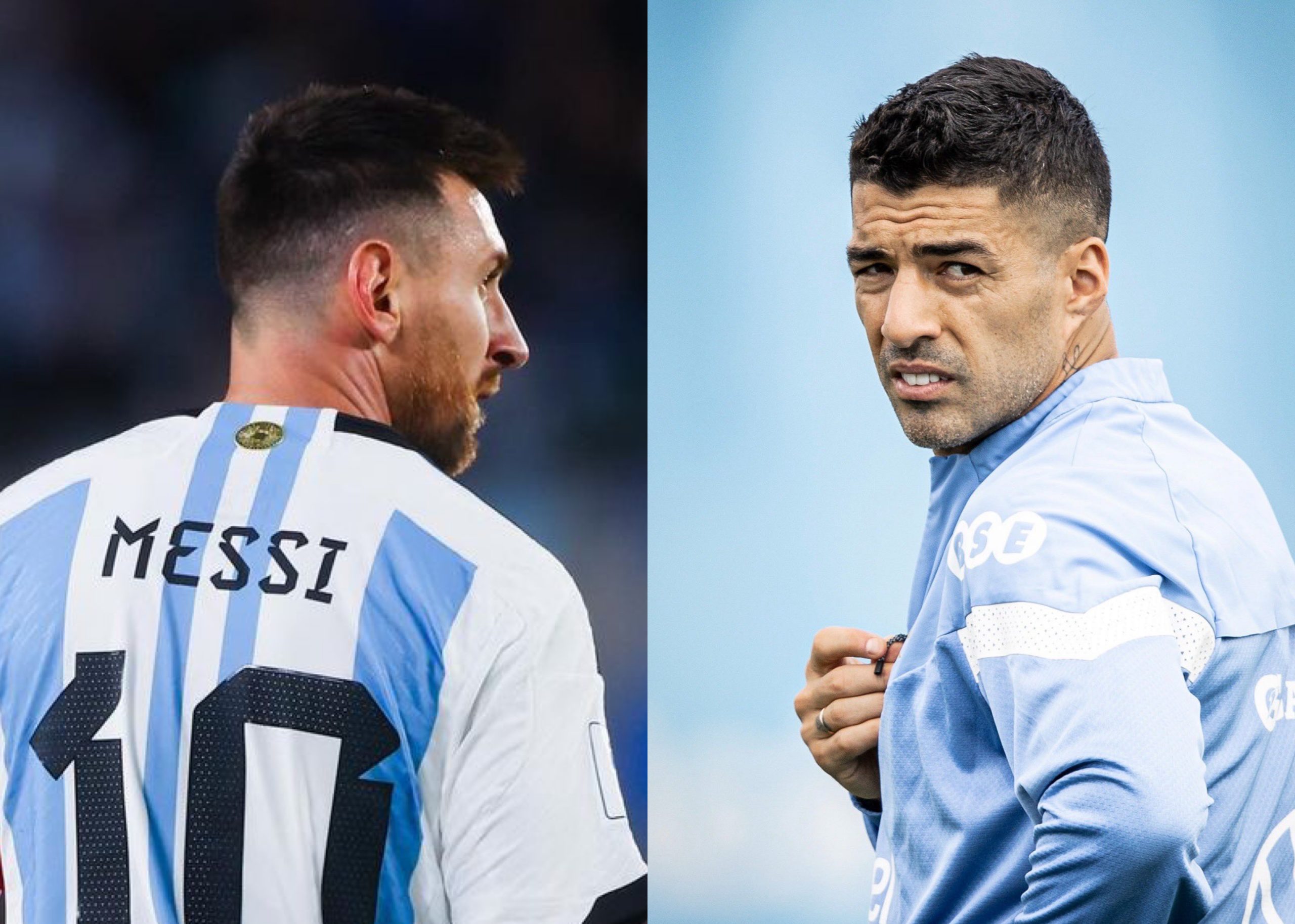 Menjelang pertandingan melawan Argentina, Luis Suarez kembali dipanggil untuk perkuat timnas Uruguay. Foto: Kolase X.com/Uruguay dan Instagram.com/leomessi