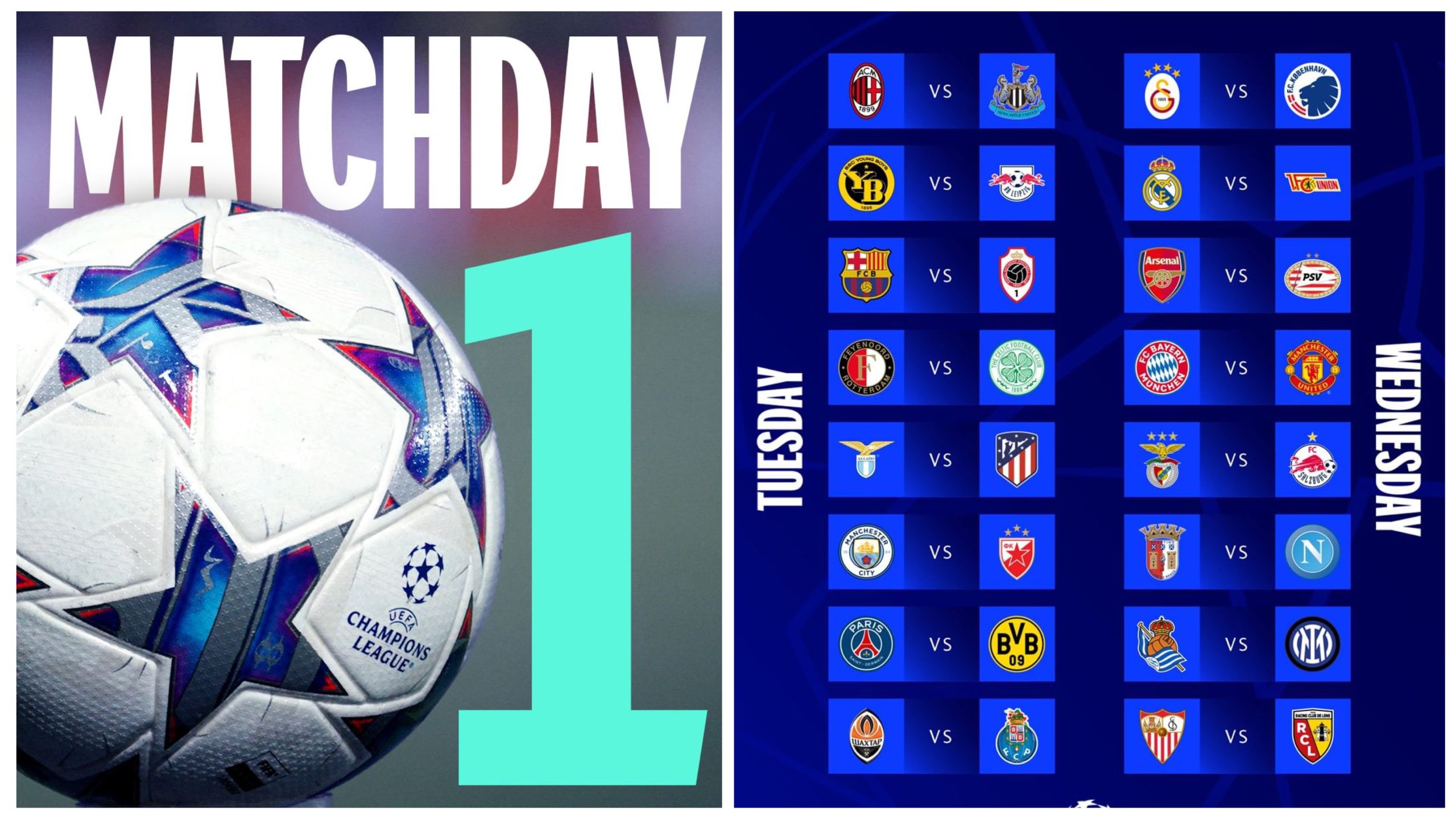 Inilah prediksi, klasemen grup, dan jadwal pertandingan Matchday 1 Fase Grup Liga Champions 2023/24. FOTO: Instagram.com/championsleague