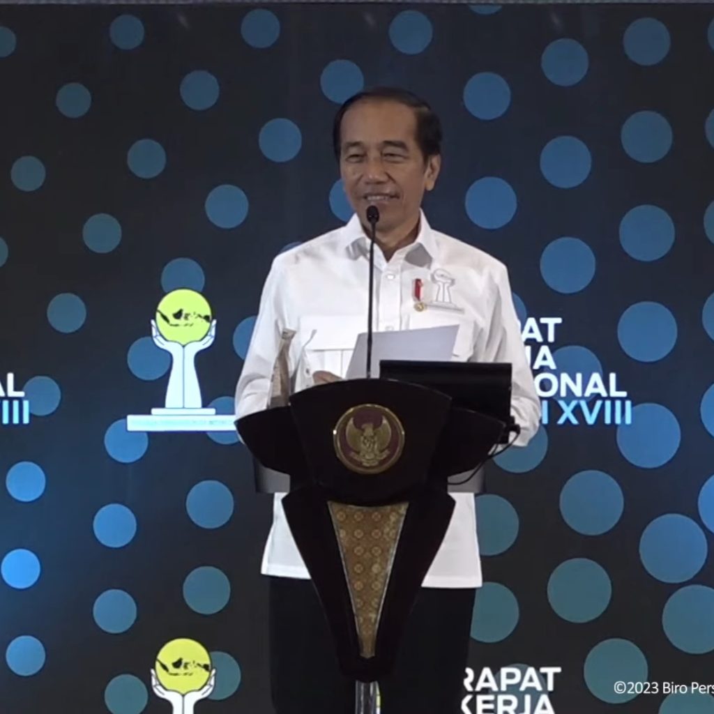 Guyonan Jokowi saat rakernas HIPMI XVIII. Foto: YouTube Sekretariat Presiden