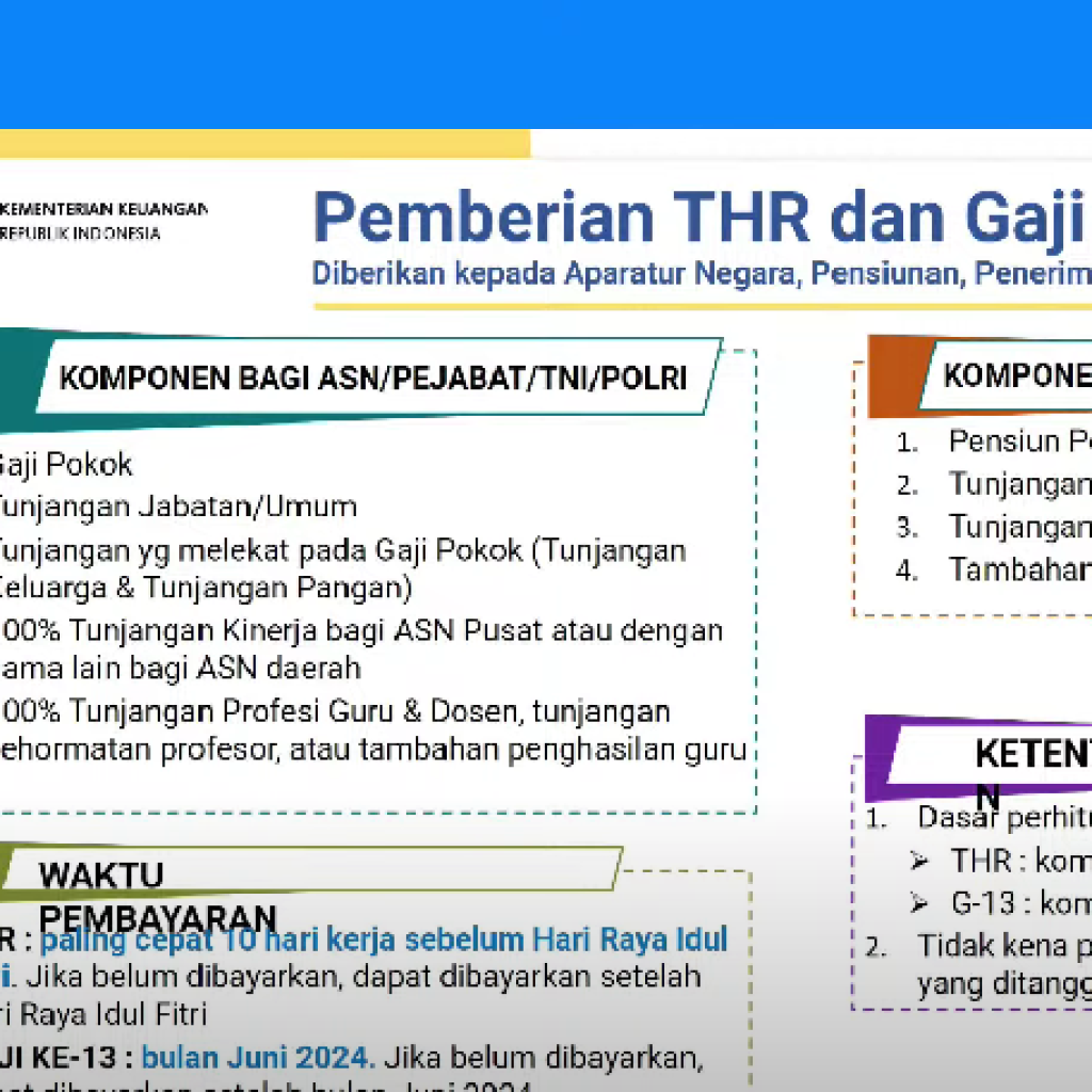 Komponen THR dan gaji ke-13 untuk ASN dan pejabat tahun 2024. Foto: Tangkapan Layar YouTube Kemenkeu RI