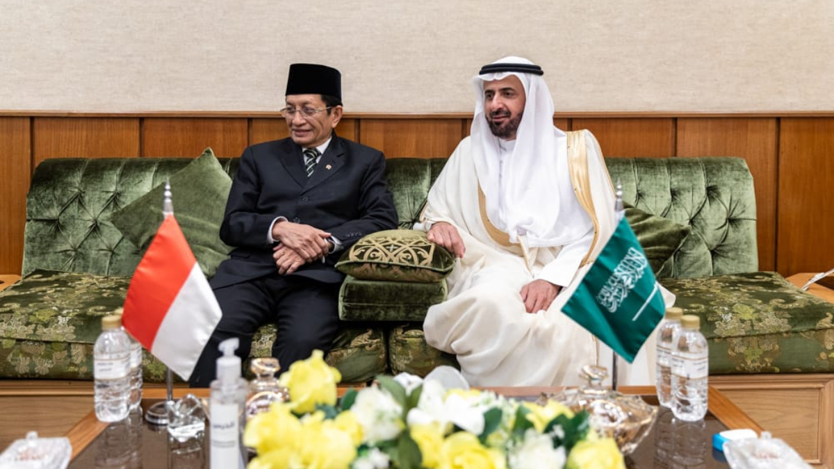 Diskusi Menag RI, Nasaruddin Umar dan Menteri Haji (Menhaj) Umrah Arab Saudi, Tawfiq F Al Rabiah mengenai haji 1446 H. Foto: kemenag.go.id