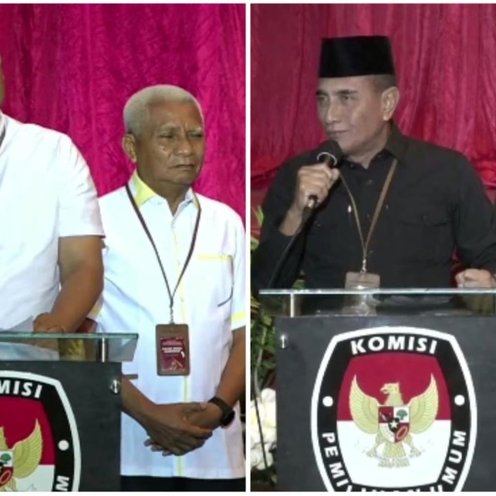 Pengundian nomor urut Pilgub Sumut diwarnai saling sindir antara Bobby Nasution dan Edy Rahmayadi. Foto: Kolase Tuturpedia