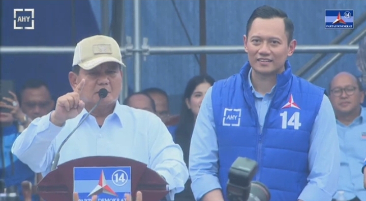 Prabowo janjikan jabatan strategis untuk AHY jika menang Pilpres 2024. Foto: Tangkapan Layar YouTube Partai Demokrat