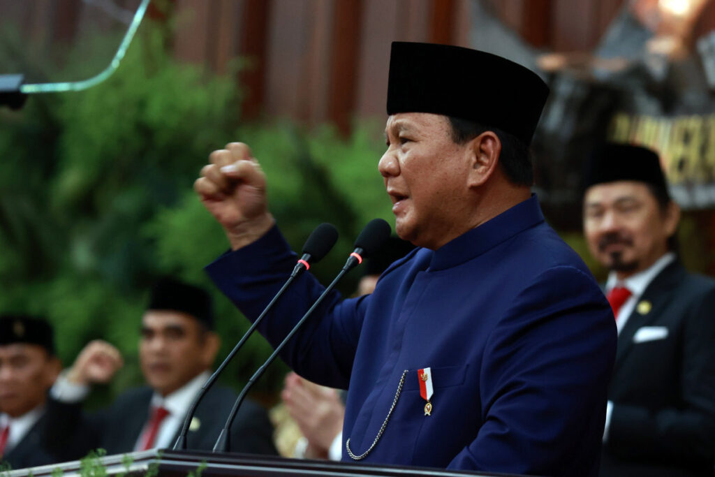 Presiden Prabowo Subianto beri pidato perdana saat pelantikan. Foto: presidenri.go.id