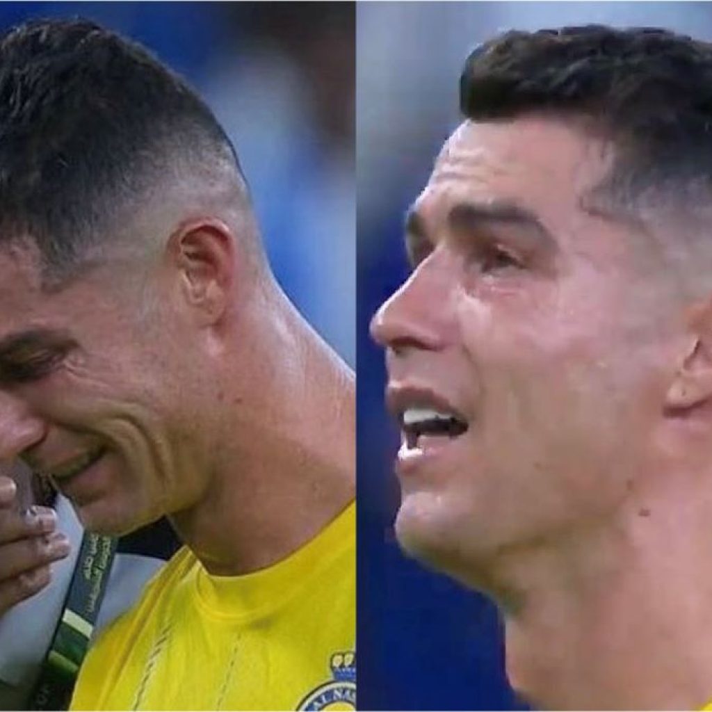 Cristiano Ronaldo menangis usai Al-Nassr dikalahkan oleh Al-Hilal dalam final King’s Cup. Foto: x.com/FabrizioRomano