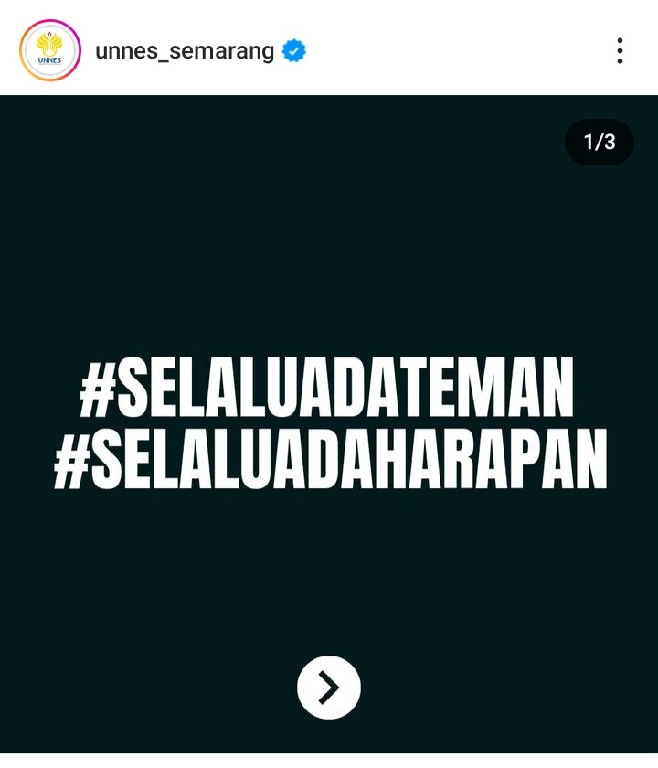 Unggahan Unnes pasca mahasiswanya diduga bunuh diri di Mall Paragon, Semarang. FOTO: Instagram.com/unnes_semarang