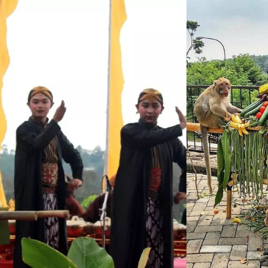 Tradisi sesaji rewanda, menghormati keberadaan monyet di Goa Kreo. Foto: Instagram @teguh_tugumuda dan @denokkenangsmg