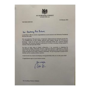 PM Inggris Rishi Sunak Beri Ucapan Selamat pada Prabowo, Ini Isi Suratnya!