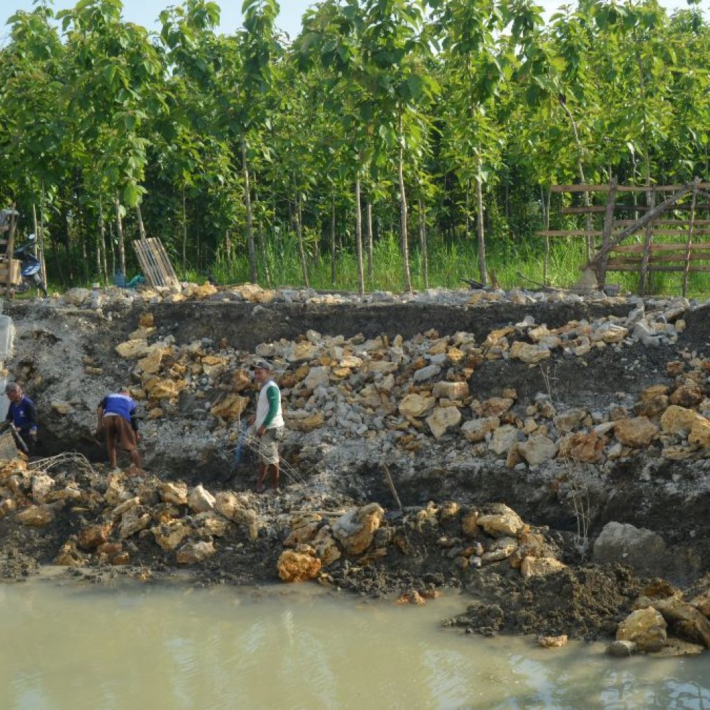 Tanggul embung di Desa Singget ambrol. Foto: Dok. Lilik Yuliantoro