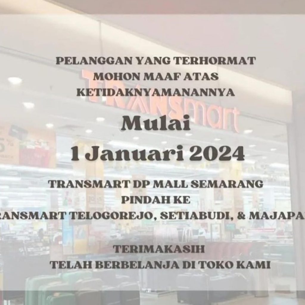 Transmart DP Mall Semarang akan tutup gerai pada 1 Januari 2024. Foto: Instagram.com/semarangprojects