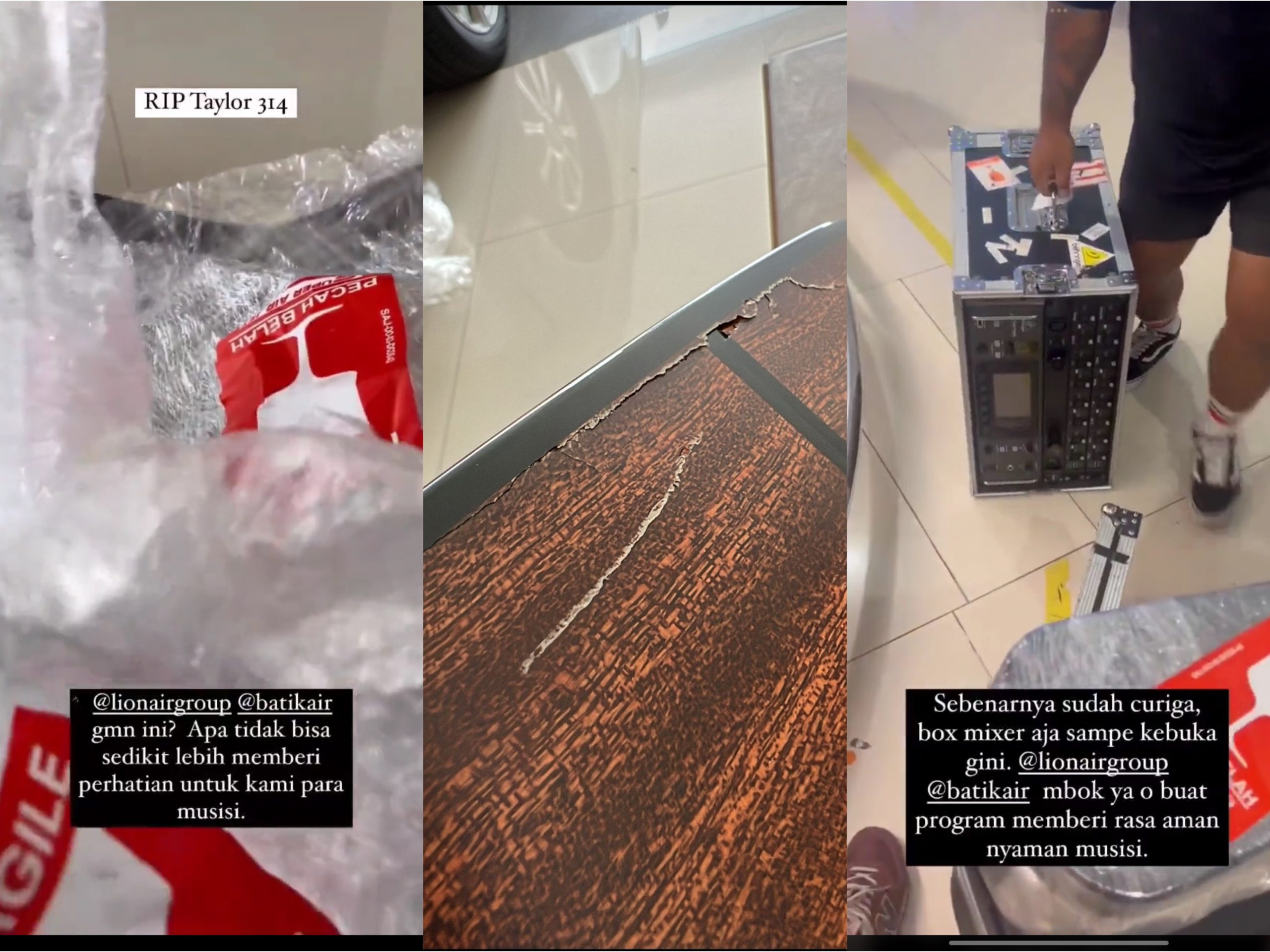 Respons pihak Batik Air atas kerusakan pada gitar Soegi Bornean di bagasi Batik Air. FOTO: X.com/fannysoegi