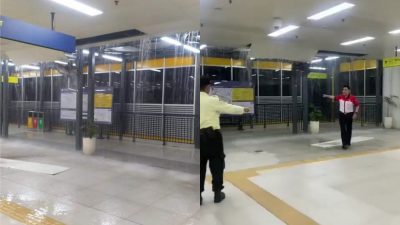Kebocoran di bangunan penghubung stasiun KRL dan LRT tidak mengganggu layanan operasional. Foto: X.com/jalur5__