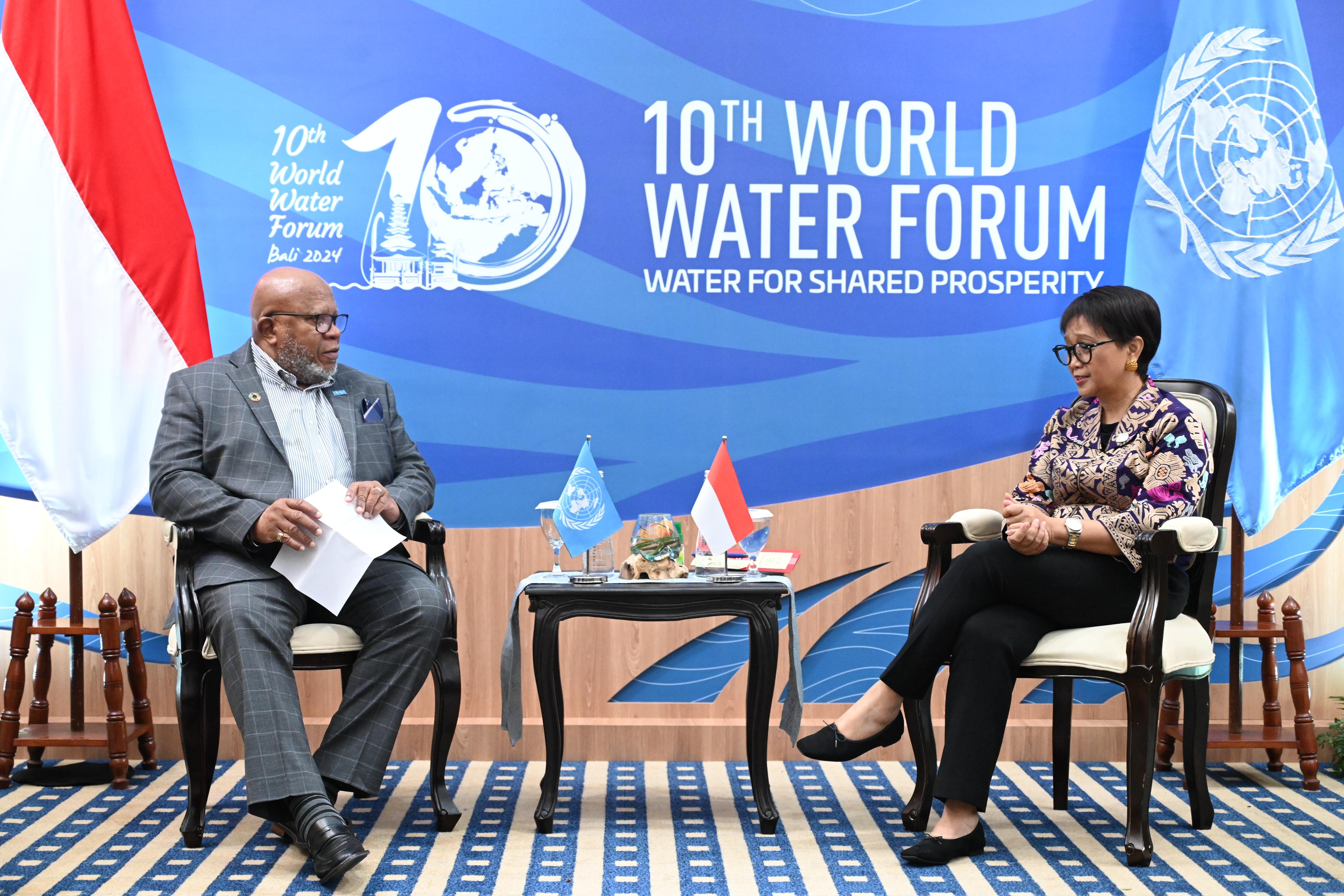 Menlu RI Bahas Isu Palestina dengan Presiden Majelis PBB di Sela-Sela WWF 2024