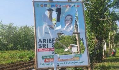 Baliho paslon Arief Rohman-Sri Setyorini (ASRI) dirusak di wilayah Blora. Foto: Istimewa