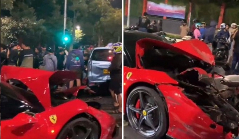 Kecelakaan mobil Ferrari di Bundaran Senayan. FOTO: PMJNews