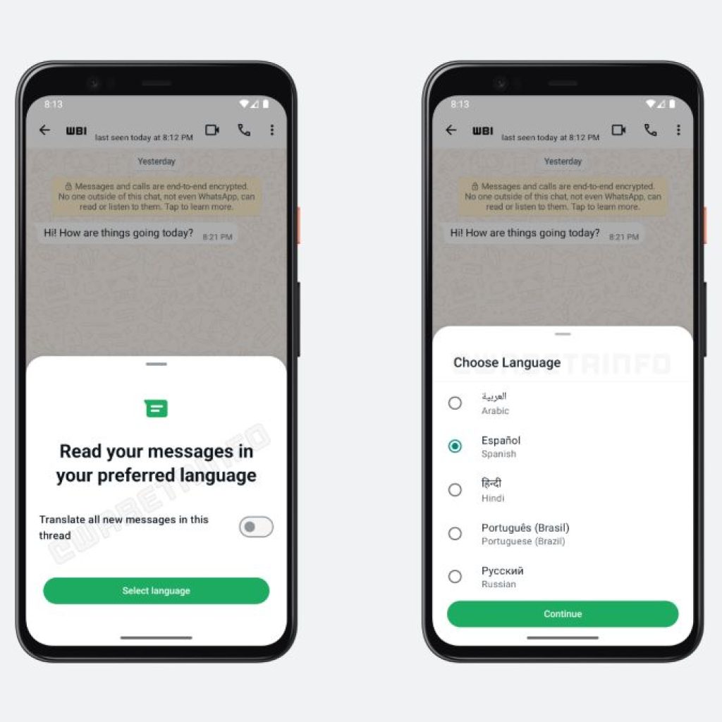 Fitur terjemahan di WhatsApp bisa digunakan pada update terbaru. Foto: wabetainfo.com