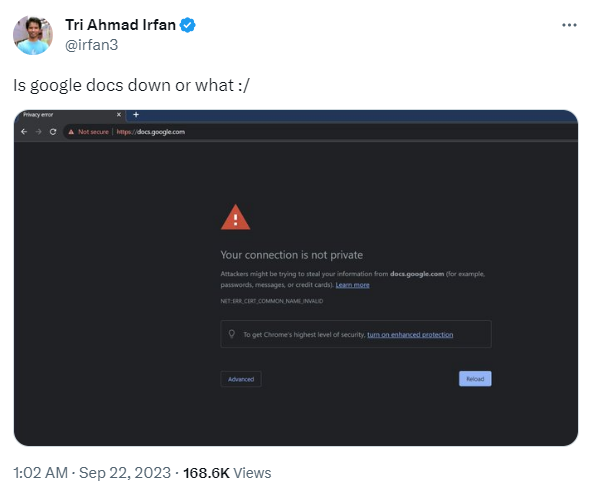 Respons Kominfo atas Google Docs yang diblokir. FOTO: X.com/irfan3