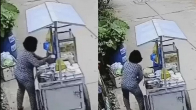 Penjual wanita terekam CCTV sedang menggosokkan dagangan di area kemaluan. FOTO: Instagram.com/fakta.jakarta