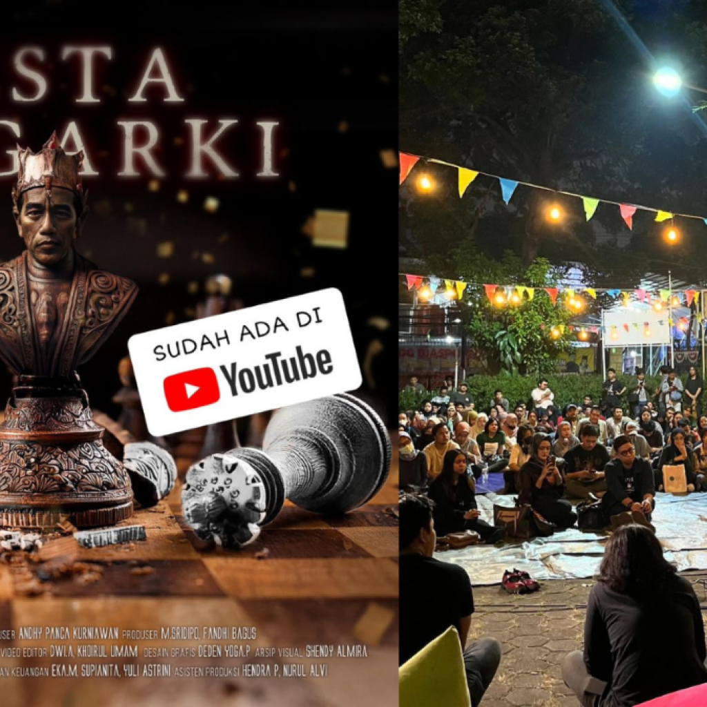 Poster Pesta Oligarki dan kegiatan nobar dokumenter di YLBHI Jakarta. Foto: Instagram @watchdoc_insta dan @yayasanlbhindonesia